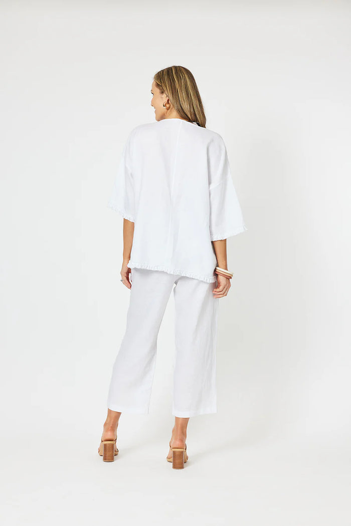 Fringed Linen Top White