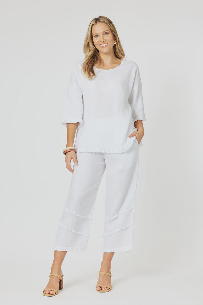 Fringed Linen Top White