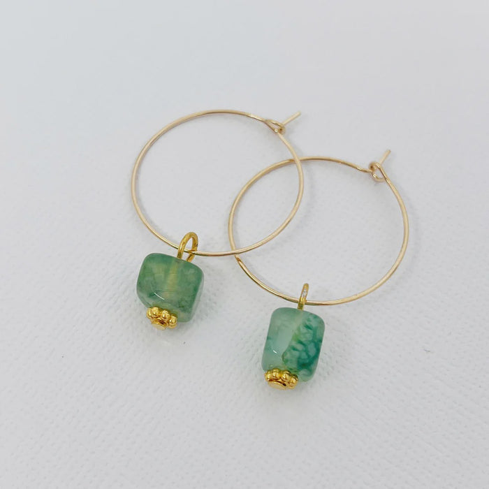 Green Agate Hoop  Earrings