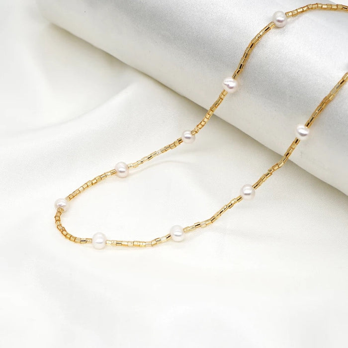 White Crystal Love Boho Pearl Necklace