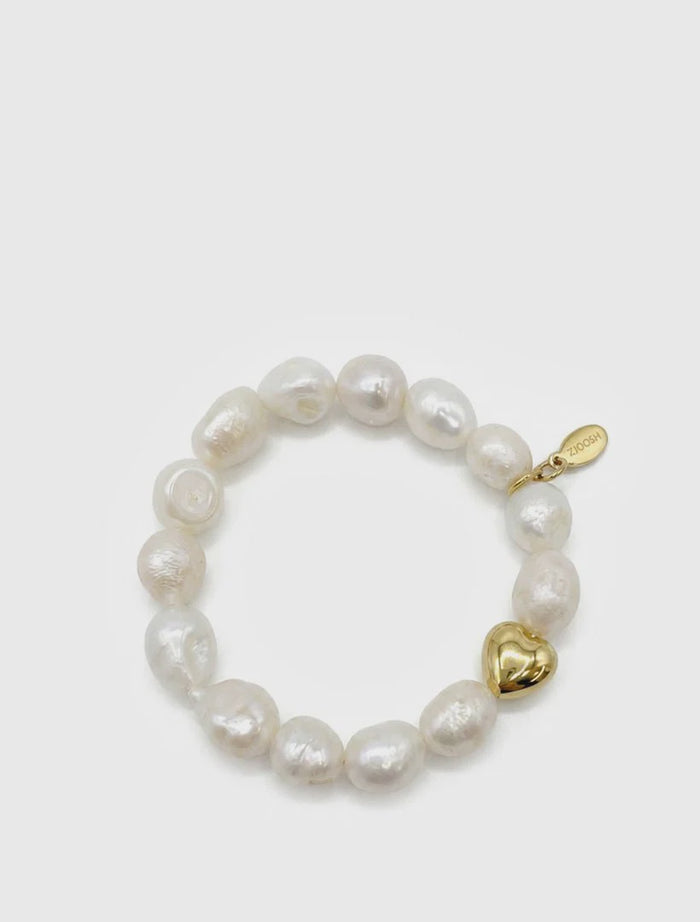Gold Heart Pearl Bracelet Large