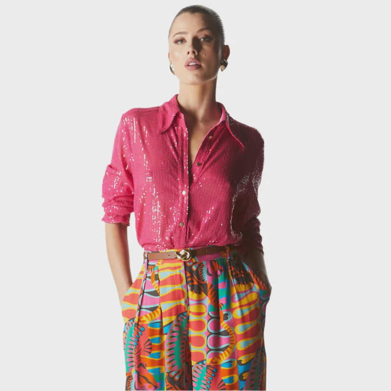 Impression Sequin Shirt Fuschia