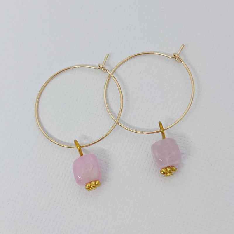 Pink Agate Hoop Earrings