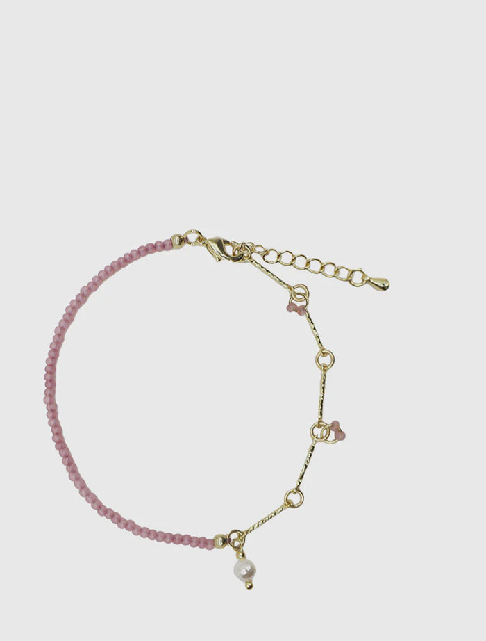 Pink Stone Pearl Gold Bracelet