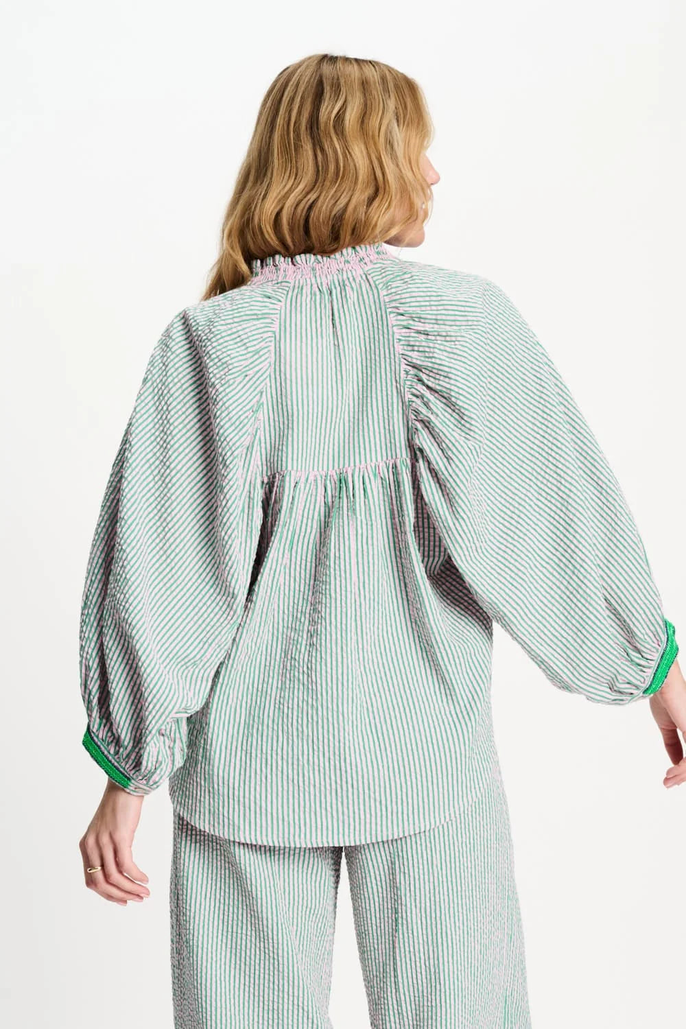 Seersucker Blouse Green Pink