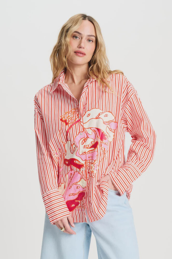 Poplin Blouse Orange Stripe