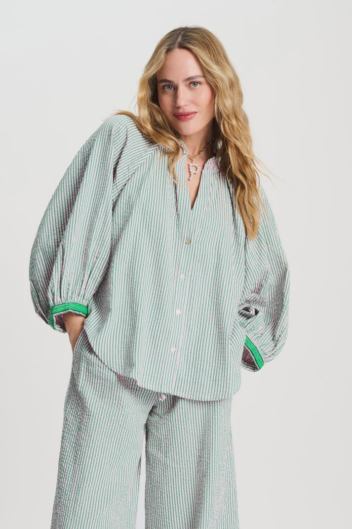 Seersucker Blouse Green Pink