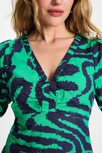 Poplin Dress Green Waves