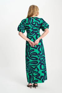 Poplin Dress Green Waves