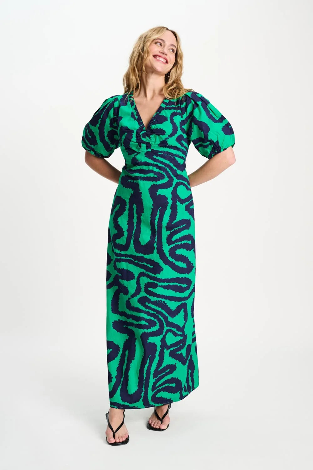 Poplin Dress Green Waves
