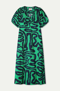Poplin Dress Green Waves
