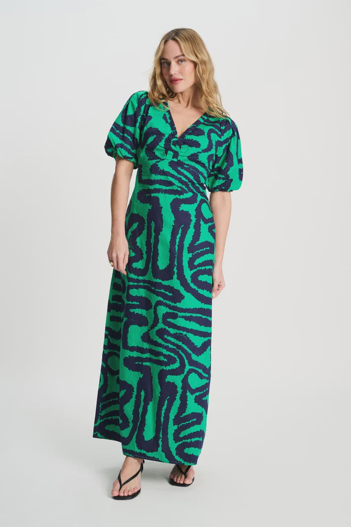 Poplin Dress Green Waves