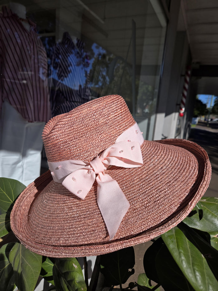 Pink Milanese Hat w Pearls